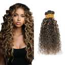 Highlight Kinky Curly Bundles P4/613 Human Hair Bundles Brazilian Virgin Hair 3 Bundles Color #4 Bundles Two Tone Brown Mixed With Blonde Bundles Human Hair for Black Women 24 26 28 Inch