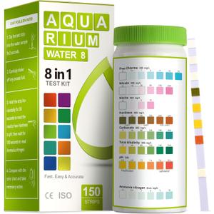 AAwipes 8-in-1 Aquarium Test Kit (150 Strips) for Freshwater & Saltwater - Quick & Accurate Water Testing for Aquariums & Ponds. Tests Free Chlorine, Hardness, pH, Ammonia Nitrogen, etc. (K02-150)