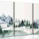 3 Pcs Modern Mountains Canvas Wall Art Green Watercolor Misty Pine Forest Nature Minimalism Abstract Landscape Painting Picture Wall Decor Poster Print Artwork for Living Room Bedroom Office (16L''x12W'')