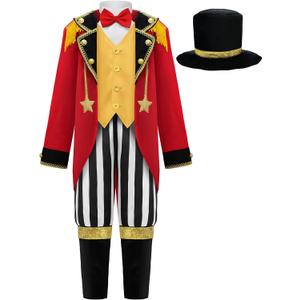 ReliBeauty Circus Ringmaster Costume for Kids 2 Pieces Set with Hat, 110 Red