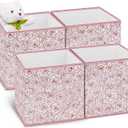 Collapsible Storage Cube Bins, 11 Inch Floral Cube Storage Bin, Fabric Cubby Organizer with Dual Handles and Tags For Nursery/Home Office/Closet/Kids Room/4-Pack(Flower Rosegold)