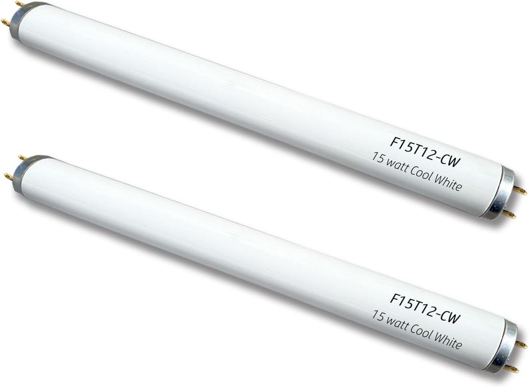 2pack F15T12-CW Cool White 15Watt Fluorescent Light Bulb,18inch 4100K Straight Linear Preheat Lamp,T12 Tube 1.5'' Dia Replacement for Kitchen and Bath