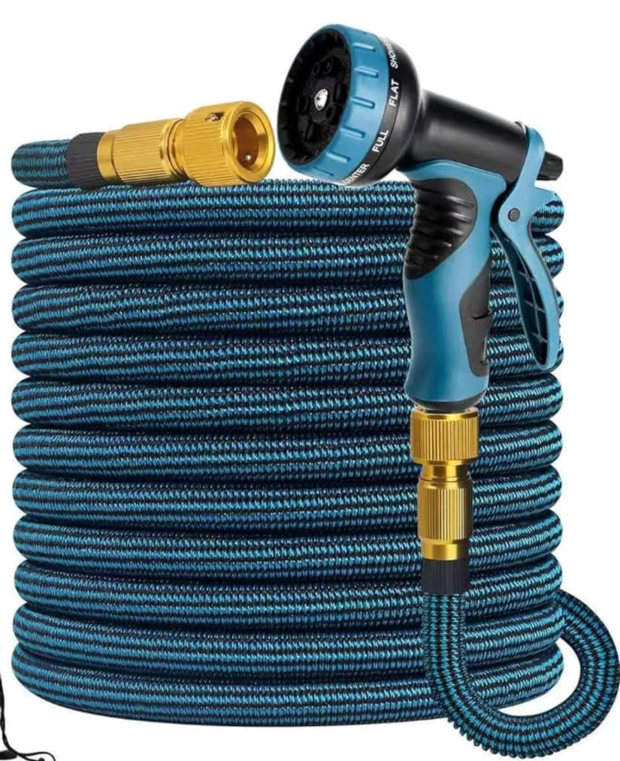 50 ft Expandable Garden Hose - Kink Free Flexible Water Hose with Thumb-Controlled 10-Function Nozzle, 3/4 Solid Brass Connectors, Retractable Latex Core - Lightweight Expanding Hose