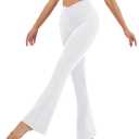 HEGALY Women's Flare Yoga Pants - Crossover Flare Leggings Buttery Soft High Waisted Workout Casual Bootcut Pants White, Medium