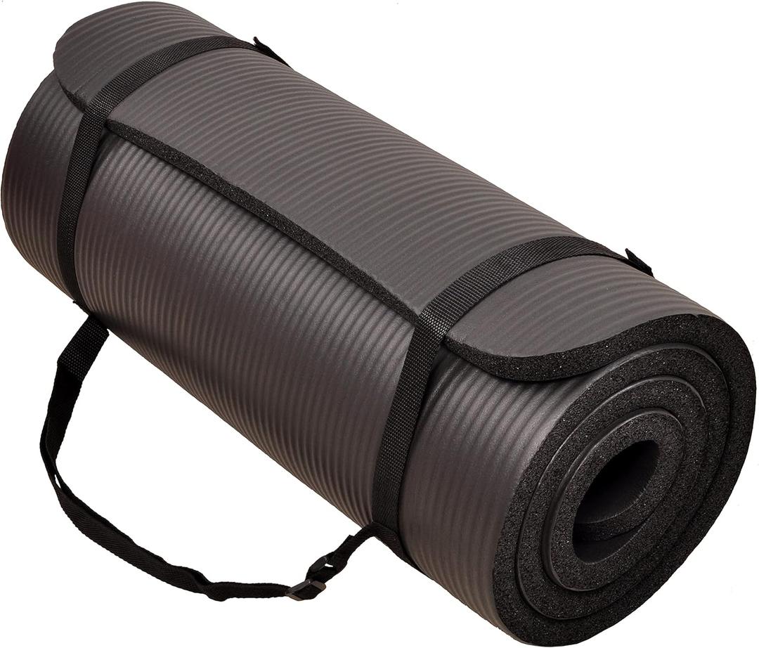 Balance From Go Cloud 71x24 Inches Extra Thick Yoga Mat 1-Inch High-Density Foam Roll-Up Exercise Pad with Double-Sided Non-Slip Surface and Carrying Strap for Pilates and Home Workouts (Black)