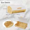 Modern Bread Box for Kitchen Countertop, Bamboo Storage Container with Stainless Steel Lid, Bread Storage Bin for Homemade Bread, Kitchen Storage Container for Potato and Onion and Fruit (White Large)