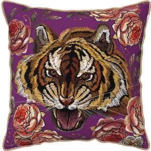 Tiger Flower Purple Velvet Pillow Covers 18x18 Inch Pink Floral Animal Throw Pillows for Couch Cushion Covers Pillowcase Farmhouse Modern Pillow Cases for Sofa Bed Living Room Bedroom