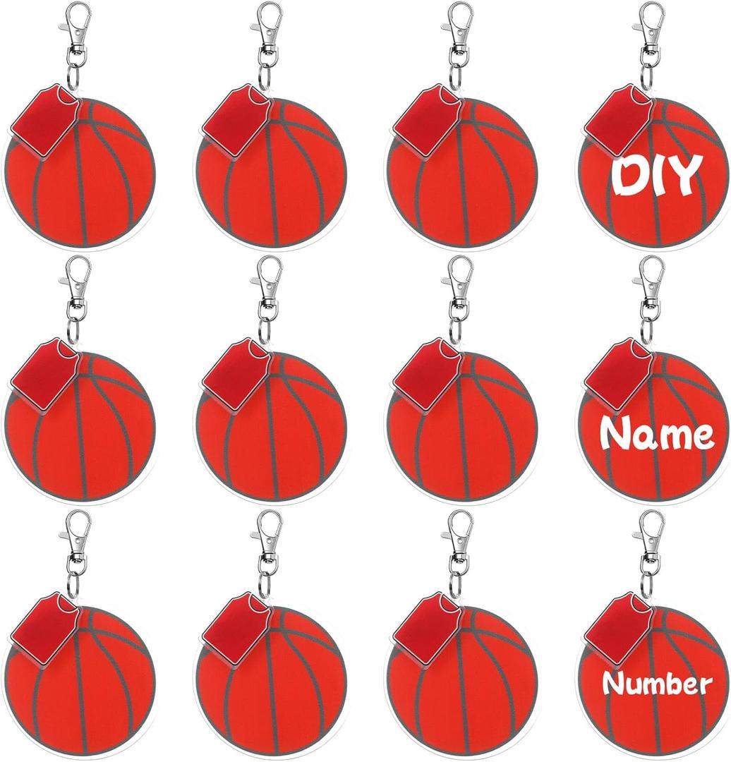 Cunno 36 Pcs Basketball Baseball Softball Tennis Acrylic Keychain Blank Kit 12 Acrylic Keyring 12 Swivel Snap Hook Keychain(Basketball, 1.6 x 0.8 Inch) (Red)