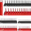 TOOLEAGUE 7Pcs Socket Organizer Tray and Magnetic Wrench Holder Set,Red SAE & Black Metric, 1/2", 1/4", 3/8" Socket Storage Trays for Tool Box Drawer
