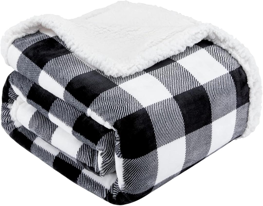 Touchat Sherpa Plaid Twin Blanket 60" X 70", Fuzzy Fluffy Soft Cozy Throw Blanket, Twin Size Plush Fleece Flannel Plush Microfiber Blanket for Couch Bed Sofa (Black)