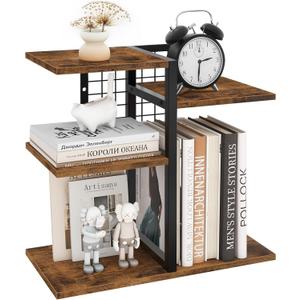 ELITEROO Desktop Shelf Organizer, 4-Tier Wooden Desk Bookshelf, Small Tabletop Book Shelf, Adjustable Display Rack for Home, Office, Dorm, Rustic Brown