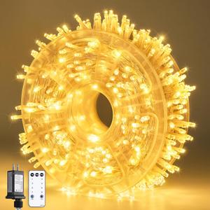 POTIVE 168ft 600 LED Warm White Christmas String Lights Plug in, 8 Modes Outdoor Christmas Lights Waterproof, Twinkle Lights for Christmas Tree, Gazebo,Patio Decoration, EXS-S-0600