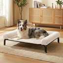 Elevated Dog Bed with Removable Fluffy Pillow Cushion, Raised Pet Cot Washable Bolster, Dog Couch Sofa, Anti Slip Feet, Cream, 36"×26"