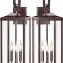 2 Packs 24" Extra Large 3-Light Outside Wall Light Fixture, Oil Rubbed Bronze Outdoor Porch Lantern Wall Mounted, Waterproof Modern Brown Outside Wall Sconce Coach Lamp for House, E12 (Bronze (No sensor))