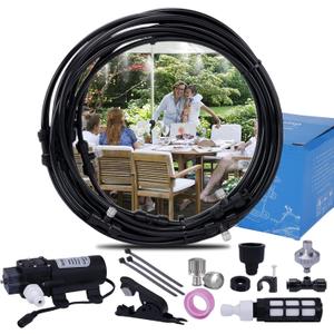 Fogland Pump Misting System: Outdoor Misting System 49ft Misting Cooling System with 16pcs 0.016" Orifice Thread Stainless Steel Misting Nozzle for Patio Garden Backyard