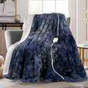 MAXEVE Electric Heated Throw Faux Rabbit Fur Blanket with 8 Heating Levels & 8 Hours Auto Off, Fast Heating Warm Cozy Sherpa Washable Blanket with Over-Heat Protection, ETL Certification, Blue