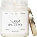 Sweet Water Decor Warm and Cozy Candle - Orange Peel, Cinnamon, Ginger and Clove Soy Winter Scented Candles for Home - 9oz Clear Jar + Gold Lid, 40+ Hour Burn Time, Made in The USA (Text Label)