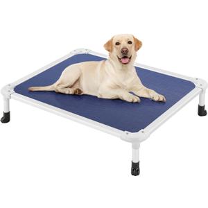Veehoo Chew Proof Elevated Dog Bed - Cooling Raised Pet Cot - Silver Aluminum Frame and Durable Textilene Mesh Fabric, Unique Designed No-Slip Feet for Indoor or Outdoor Use, Blue, Medium, CWC2003