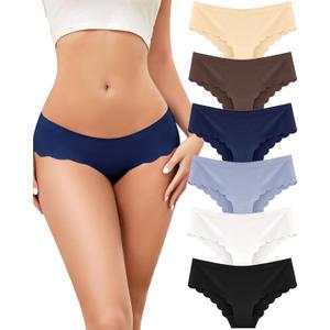 2 x UNDER THE SEA Seamless Underwear for Women Cheeky Low Rise Scalloped Edge Hipster No Show Bikini Panties S-XL