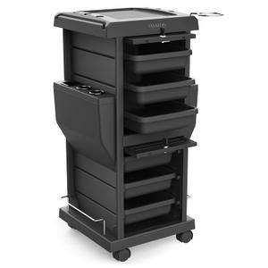 TASALON Professional Salon Trolley Cart, Lockable 6 Trays & 2 Holders, Space Saving Mobile Storage for Hair Salon and Beauty Station - Black