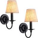 Black Wall Sconces Set of Two, Bedside Wall Mounted Lamps Lights Vintage Wall Light Fixture for Bedroom Living Room Hallway Entryway Foyer Porch, Wall Decor, Fabric Lampshade, Hardwired, E12, Black