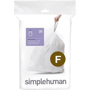 simplehuman Code F Custom Fit Drawstring Trash Bags in Dispenser Packs, 20 Count, 25-30 Liter / 6.6-8 Gallon, White (20 Count (Pack of 1))
