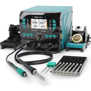 YIHUA 992D-II 2-IN-1 Precision Soldering Kit with Hot Air Pencil and C210 Soldering Iron, Precision Soldering Station with Dynamic LCD Display, Low-Wear Mode, 3 Preset Channels, 8 Hot Air Nozzles