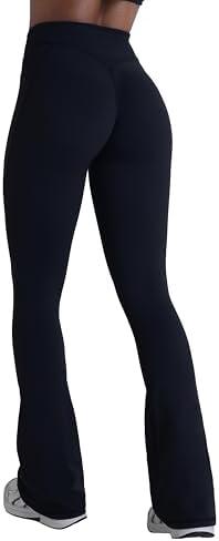 Sunzel Hidden Butt Lifting Scrunch Flare Leggings for Women with Pockets No Front Seam Tummy Control Mini Flared Yoga Pants L