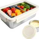 YINGRACE Stainless Steel Lunch Box Container for Adult, 42oz/1250ml Leak Proof Bento Box, Microwave-Safe with Removable Divider, Clear Airtight Lid Lunchbox for Work, Hike, Travel, Silver