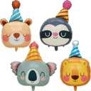 Lion Bear Koala Sloth Foil Animal Balloons Kids Baby Shower Birthday Party Supplies Children Jungle Themed Decorations Woodland Safari Animal Balloons 4Pcs (Multicolour)