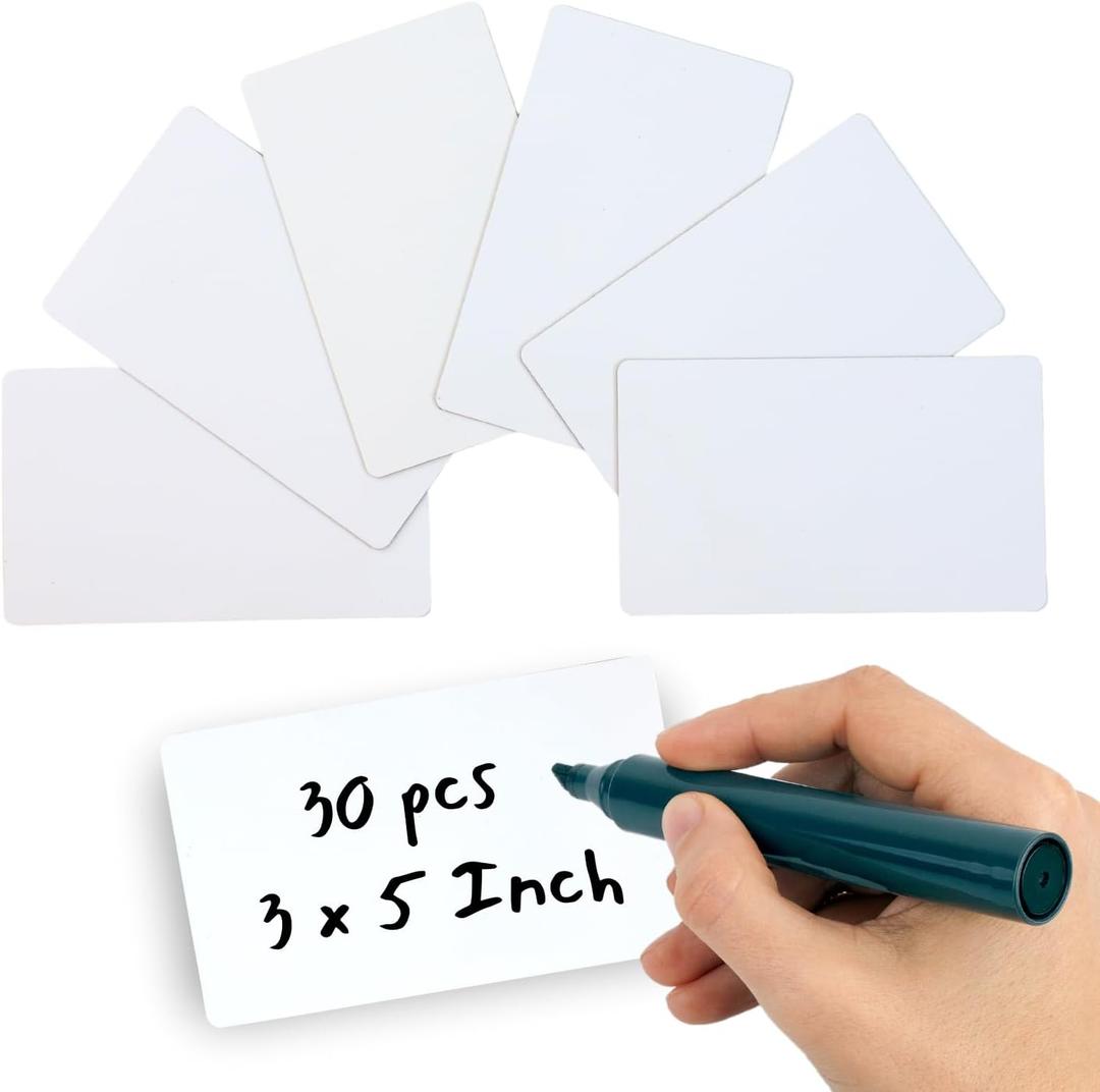 Availey 30 Pieces (5 x 3") - White Magnetic Dry Erase Labels - Reusable Strips for Classroom Home Office Garage Refrigerator Blank Writable Erasable Cards Name Tags Students Locker Shelf