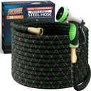 Amazon.com : PowerFlow Garden Hose, NON-EXPANDABLE 25 Feet Premium Quality Stainless Steel Metal Water Hose with Durable Fabric Skin, Hose For Commercial, Residential Use, Bonus 10-way Spray Nozzle (25 Ft, Black) : Patio, Lawn & Garden