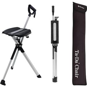 STEP2GOLD Ta-Da Chair Series 2- Portable Walking Stick, Cane with Seat, Foldable Chair, Hiking Stick, for Camping, Hiking, Lightweight Aluminum, Easy Carry, Anti-Slip (Black, M (34.2")