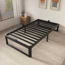 ZTH Twin Size Metal Platform Bed Frame 16 in, No Box Spring Needed, Black