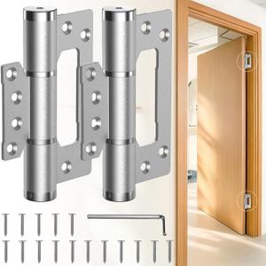 5" Self Closing Door Hinges, Non Mortise Door Hinge, Soft Close Door Hinges with Silent Hydraulic Buffering for Interior, Laundry Rooms, Bedrooms Door (2PCS, Silver)
