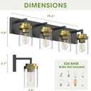Bathroom Lighting Fixtures, 4-Light Bathroom Vanity Lights Over Mirror, Black and Gold Vanity Light with Glass Shade, Modern Vanity Lighting Fixtures for Bathroom, Bedroom, Hallway