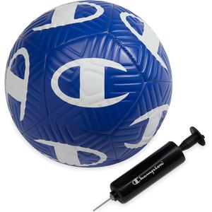 Champion Playmaker Logo Deflated Soccer Ball with Pump, Size 5 Soccer Ball, Durable Panels for Kids, Youth & Adults, Indoor/Outdoor Training Ball with Inflation Hand Pump (Surf the Web/White)