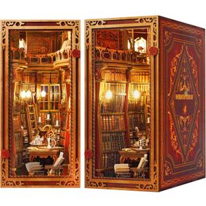 DIY Book Nook Kit, Beauty and The Beast, Dollhouse Miniature, Booknook Bookshelf Insert Decor Alley 3D Wooden Puzzle, Bookends Model Building Kit with LED Light for Adults, Enchanted Library