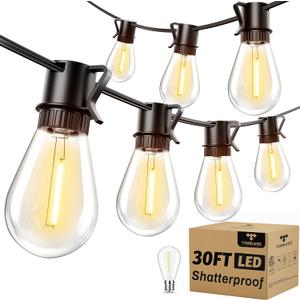 Torkase LED Outdoor String Lights 30FT Patio Lights with Shatterproof S14 Edison Bulbs, Dimmable Outside Hanging Light Connectable for Porch, Deck, Garden, Backyard, 2200K (Plug in-30FT)