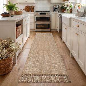 Collive Comfy Area Rug 27"x47", Tan/Cream Woven Cotton Bedroom Rugs, Modern Indoor Accent Rug Floor Carpet with Tassel for Living Room, Nursery Room, Dining Room, Bedside, Office, Patio Decor
