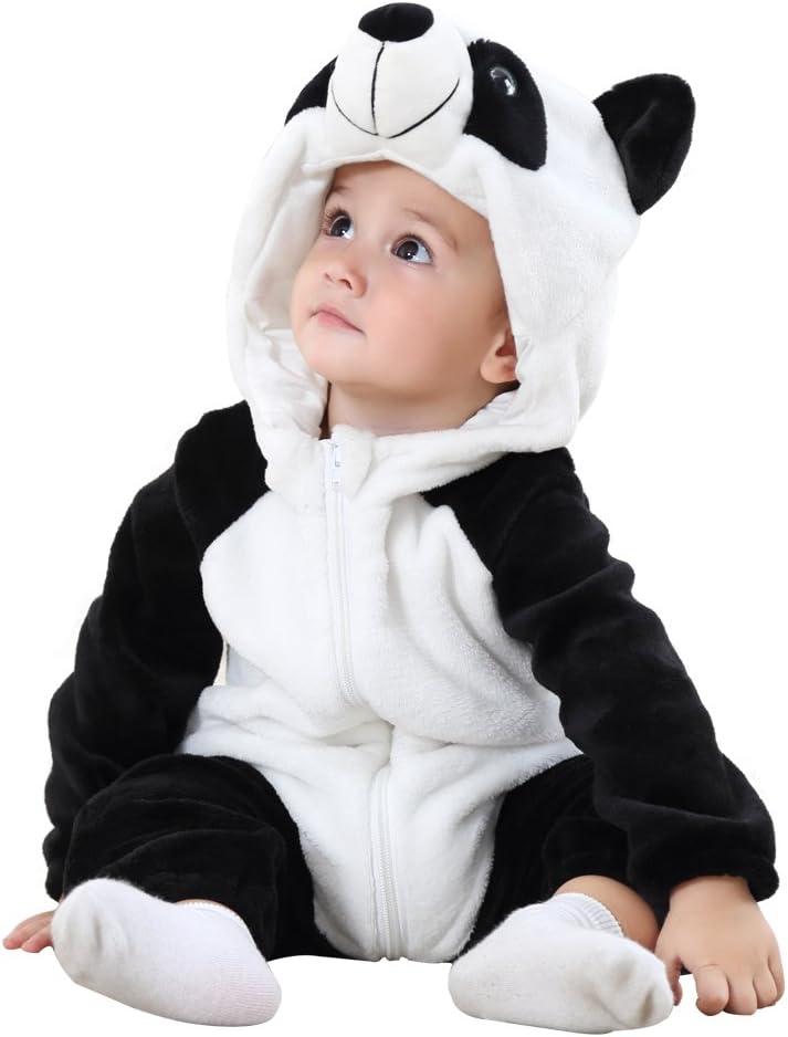 MICHLEY Unisex Baby Animal Costume Winter Autumn Flannel Hooded Romper Cosplay Jumpsuit (White, S)