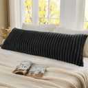 BEDELITE Fluffy Faux Fur Body Pillow Cover with Zipper, Luxury Plush 3D Striped Pillow Cover 20x54 Inches, Super Soft and Cozy Long Body Pillow Pillowcase for Bed Sofa Couch Room Decor(Black Grey)