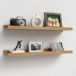 23.6 Inches Long Floating Shelves Wall Mounted, 2 Set Modern Wall Shelf for Bedroom, Nursery Book Shelf with Lip, Picture Ledge Shelf for Wall Decor Living Room Bathroom Kitchen- Oak