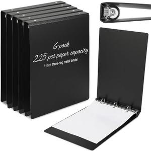 Eaasty 6 Pack 1 Inch 3 Ring Binder, Heavy Duty PP Plastic Binders for School Office, Waterproof Durable No-Gap Rings, Holds 225 Sheets Us Letter, College Supply(Black)
