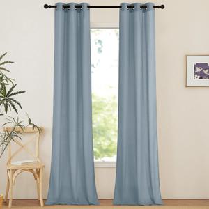 NICETOWN Linen Curtains 96 inches Long for Living Room, Grommet Semi Sheer Drapes Linen Weave Window Treatments Privacy Added with Light Filtering for Bedroom, Stone Blue, W34 x L96, 2 Panels