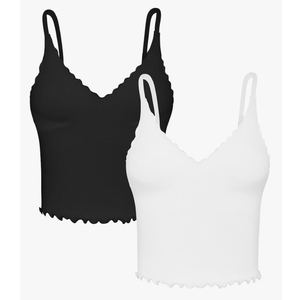 Sunzel Tank Top for Women, V Neck Seamless Ribbed Crop Camisole with Ruffles M/L