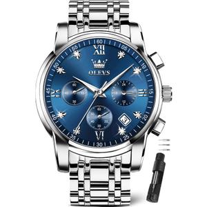 OLEVS Watches for Men with Date Luxury Big Face Waterproof Mens Wristwatch Analog Dress Two Tone Stainless Steel Man Watch Luminous Relojes De Hombre Calendar(Green/Blue/Black Dial