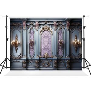 Kate 7x5ft European Style Retro Castle Wall Decoration Backdrop Photography Indoor Purple and Blue Classic Gypsum Pattern Background Photography Studio Props for Portrait Pictures and Videos