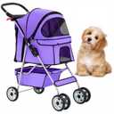 BestOffice Pet Stroller for Small Medium Dogs & Cats, 4-Wheel Foldable Dog Stroller with Cup Holder, Lightweight Travel Carrier, Waterproof Design for Outdoor Walks,Purple