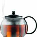 Bodum 34oz Assam Glass Tea Press with Stainless Steel Filter, Black Plastic Lid
